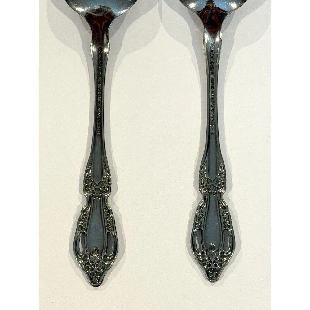 6 Oneida Raphael Stainless Soup Spoons Tablespoons Distinction Deluxe Flatware